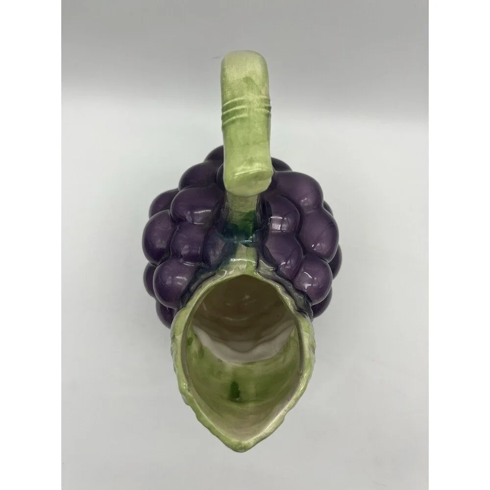 Vintage MR. MAN Grapes Majolica Ceramic Glazed Pitcher, made in Taiwan
